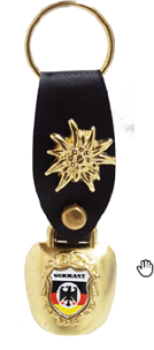 Schl. Anh. Glocke Lederb.schwarz Edelweiss messing 9x3cm
